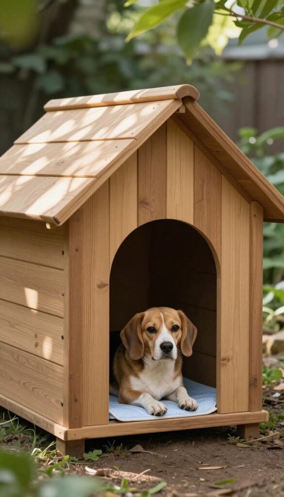 Insulated dog house with cooling pad for hot weather