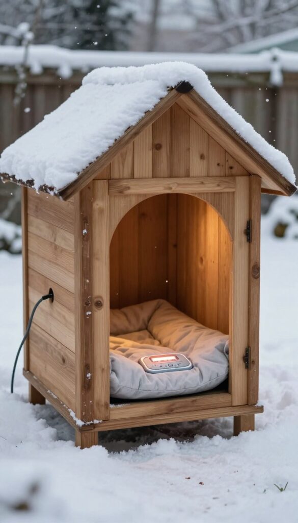Heated dog house with safe heating pad for winter