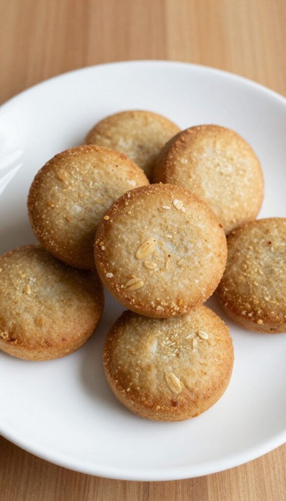 Soft banana oat dog treats on a plain plate, showcasing homemade dog snack ideas with a focus on texture and natural ingredients.