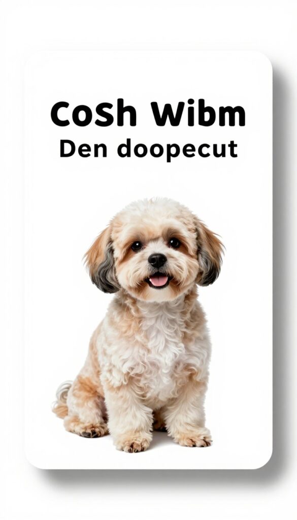 A minimalist business card for dog grooming services on a clean background with a well-groomed Poodle nearby in bright natural light.