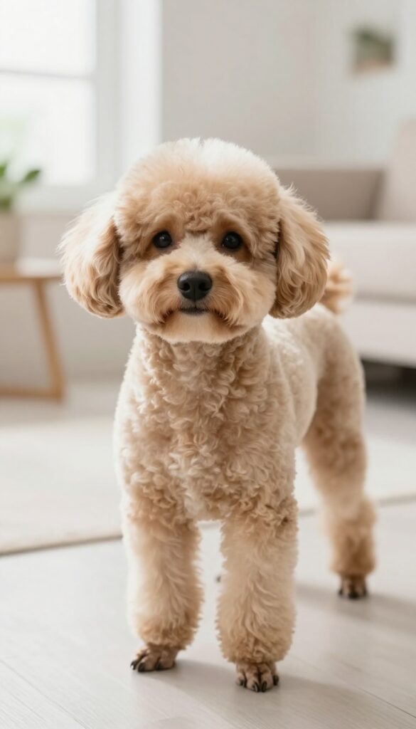 A small dog with a short, even Puppy Cut grooming style in bright natural light, illustrating low-maintenance charm for busy owners.