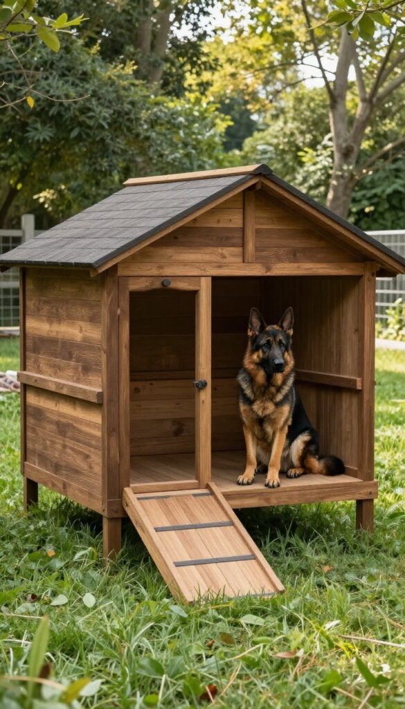 Two-story dog house with ramp for large breed dogs
