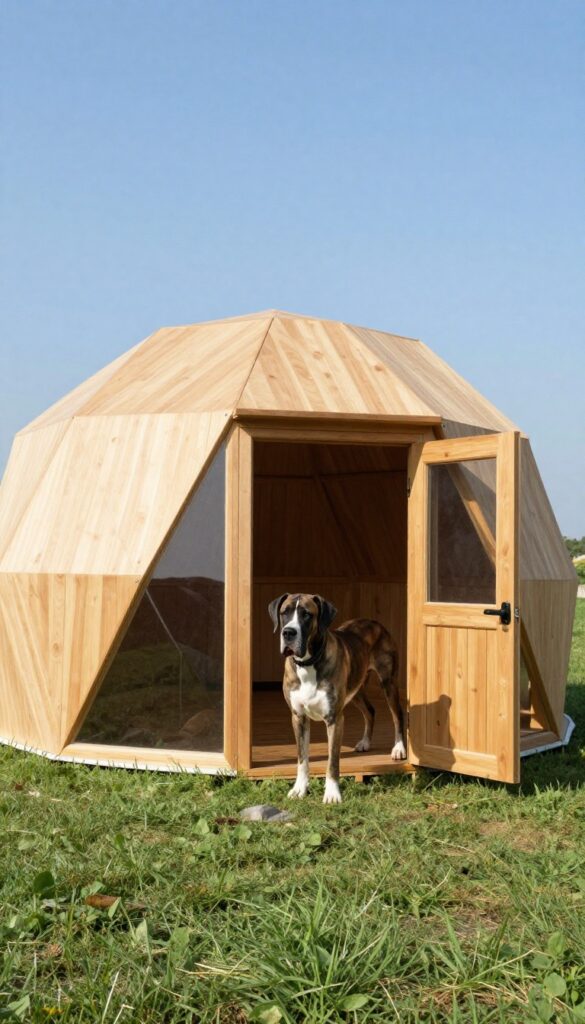 Geodesic dome dog house for large breeds in backyard