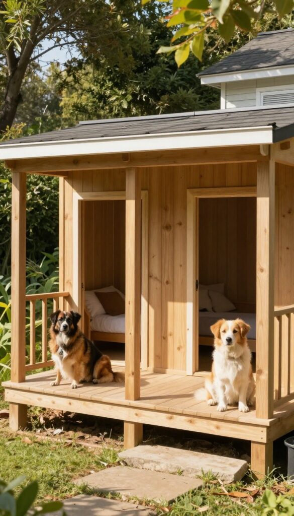 Double dog house with shared porch