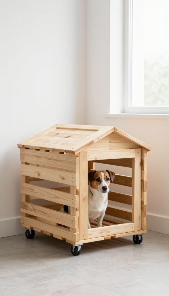 DIY pallet dog house with wheels for small spaces