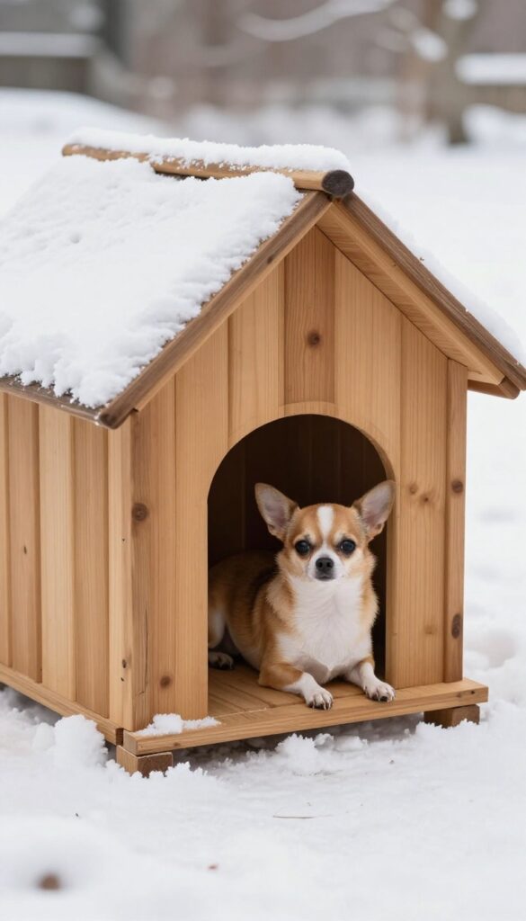 Heated dog house with pet-safe heating pad under the floor