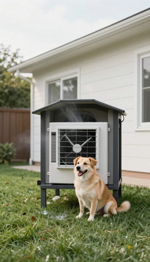 Dog house with evaporative cooler for dry climates
