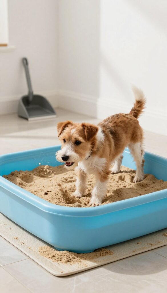 Indoor digging pit for dogs with sand in a kiddie pool