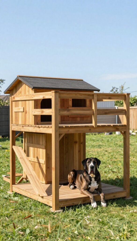 Elevated dog house with deck for giant dogs