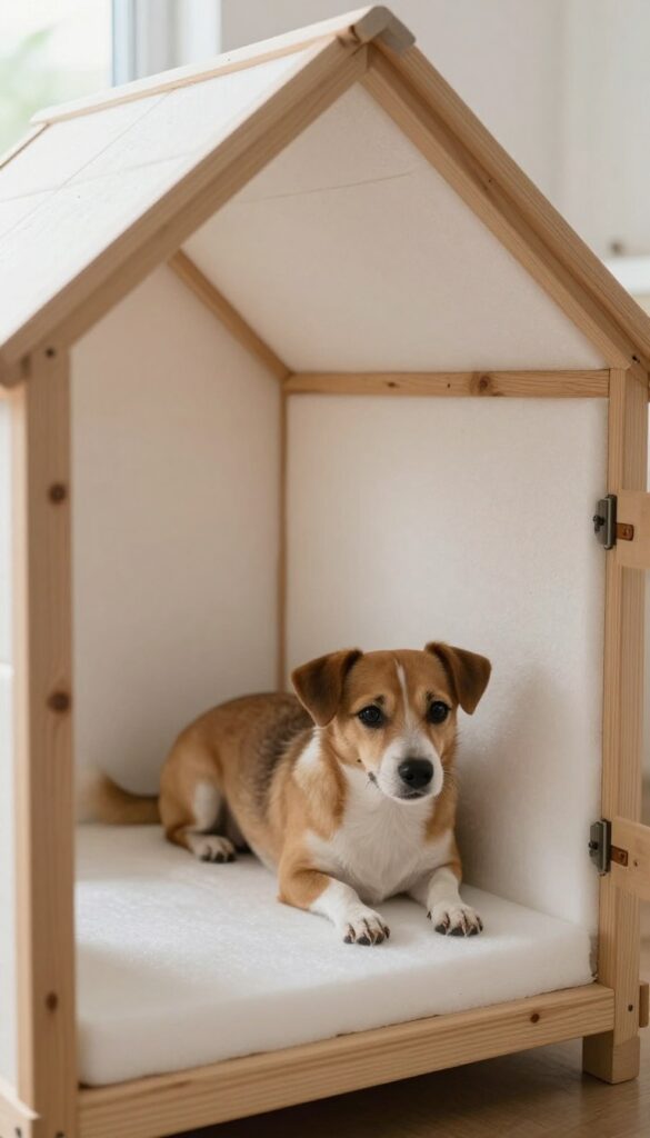 Dog house interior with foam board insulation upgrade