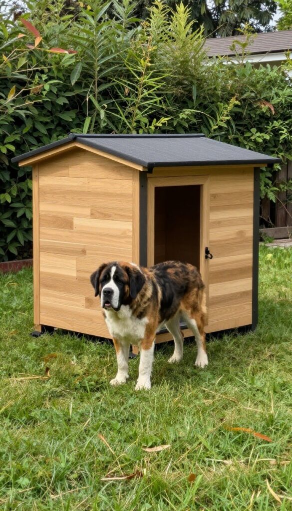 Modular dog house with expandable sections in a sunny backyard