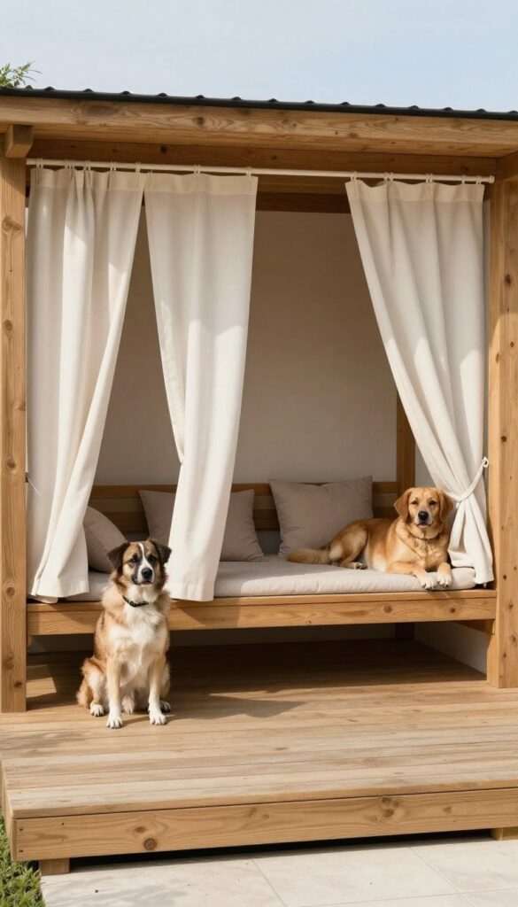Elevated platform dog house with three cozy nooks for multi-dog households