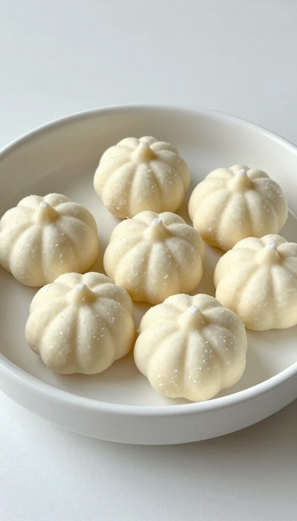 Close-up of frozen pumpkin yogurt training cubes for dogs, arranged on a plain white plate in bright natural light, showcasing homemade dog treats.