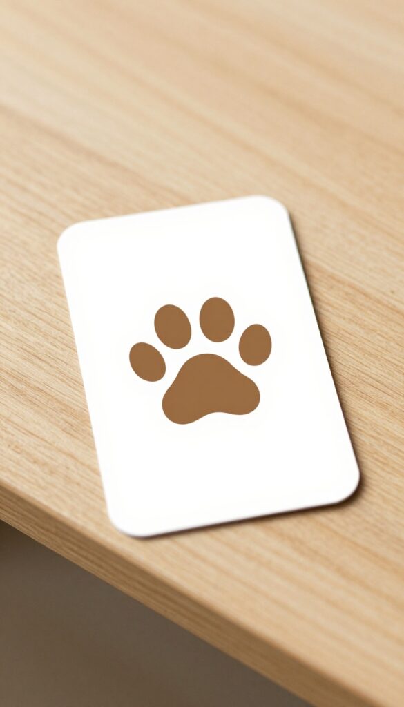 A minimalist business card with a paw print design for dog grooming services