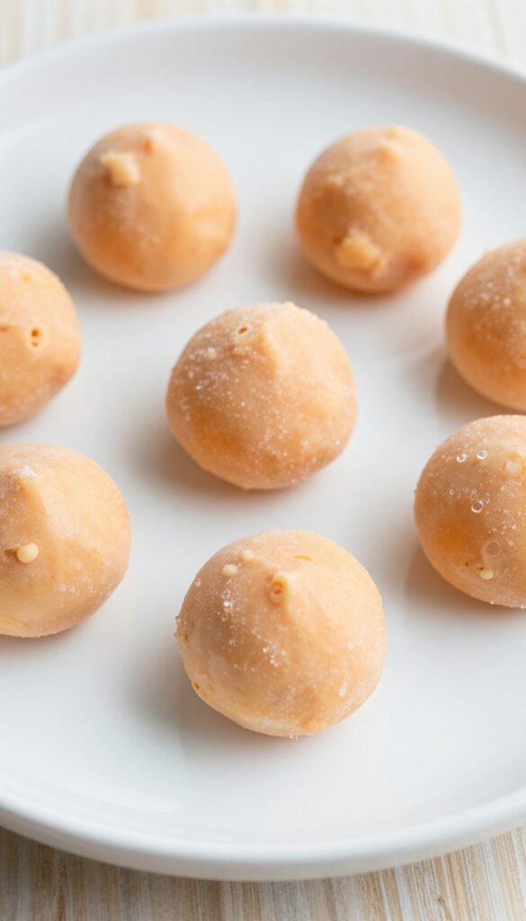 Frozen sweet potato and yogurt dog treats on a plain plate, showing creamy texture and bright natural lighting for a homemade cooling snack.