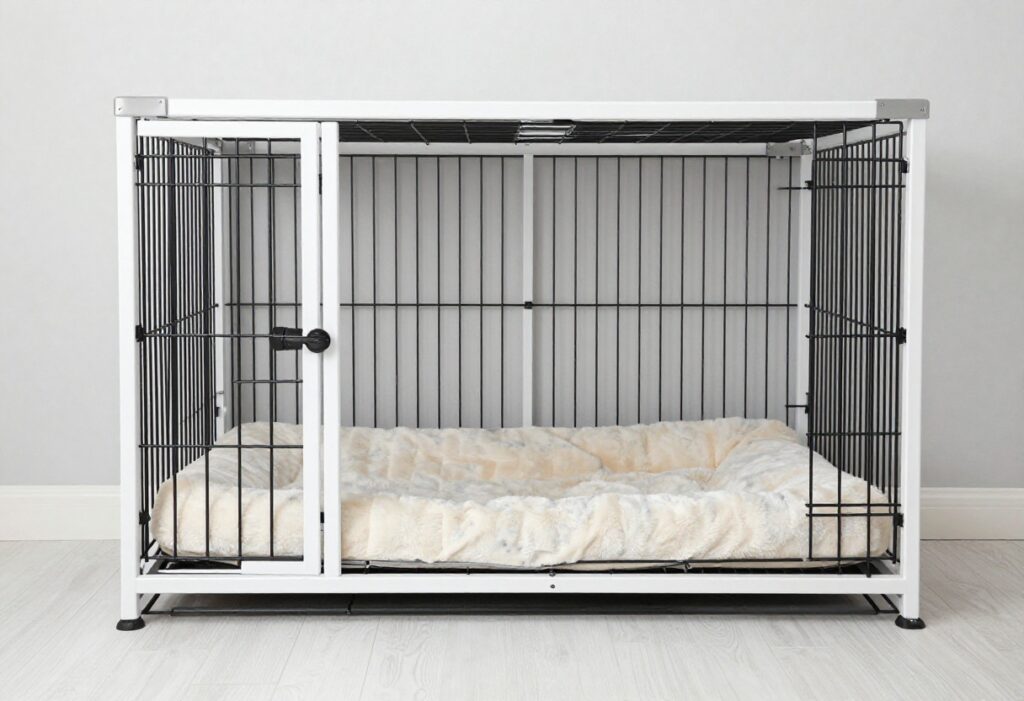 Luxury dog room with built-in crate and plush bed