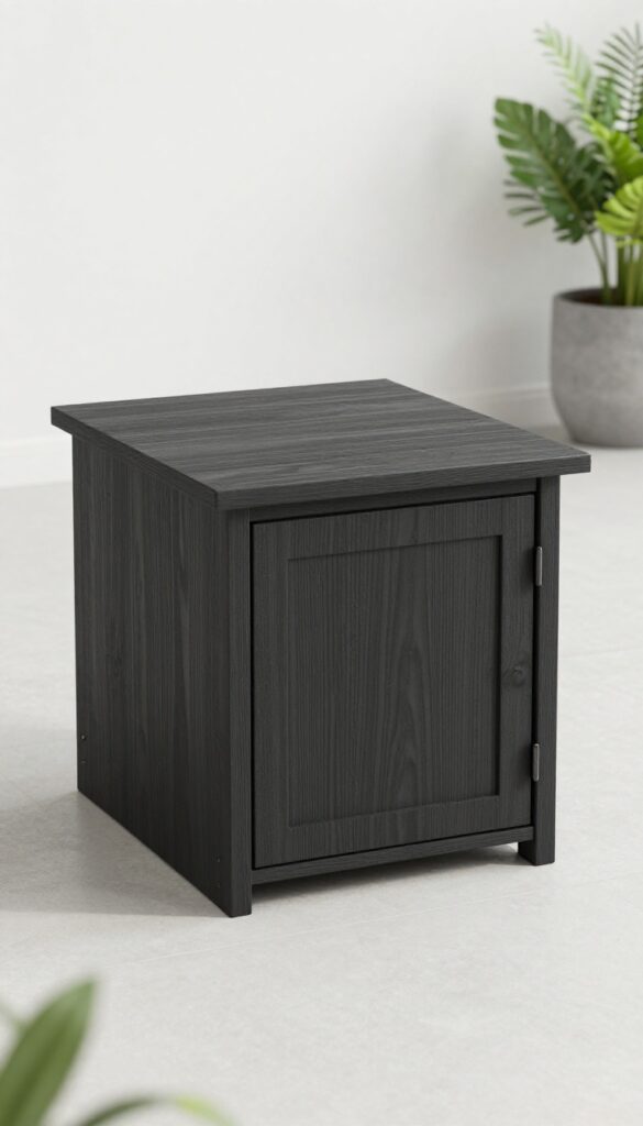 Modern minimalist cube dog house with flat roof on contemporary patio