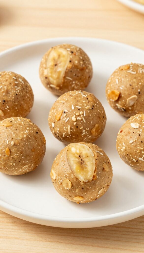 Homemade peanut butter banana soft bites for dogs, arranged on a plain plate, showcasing soft, chewy treats in natural light.