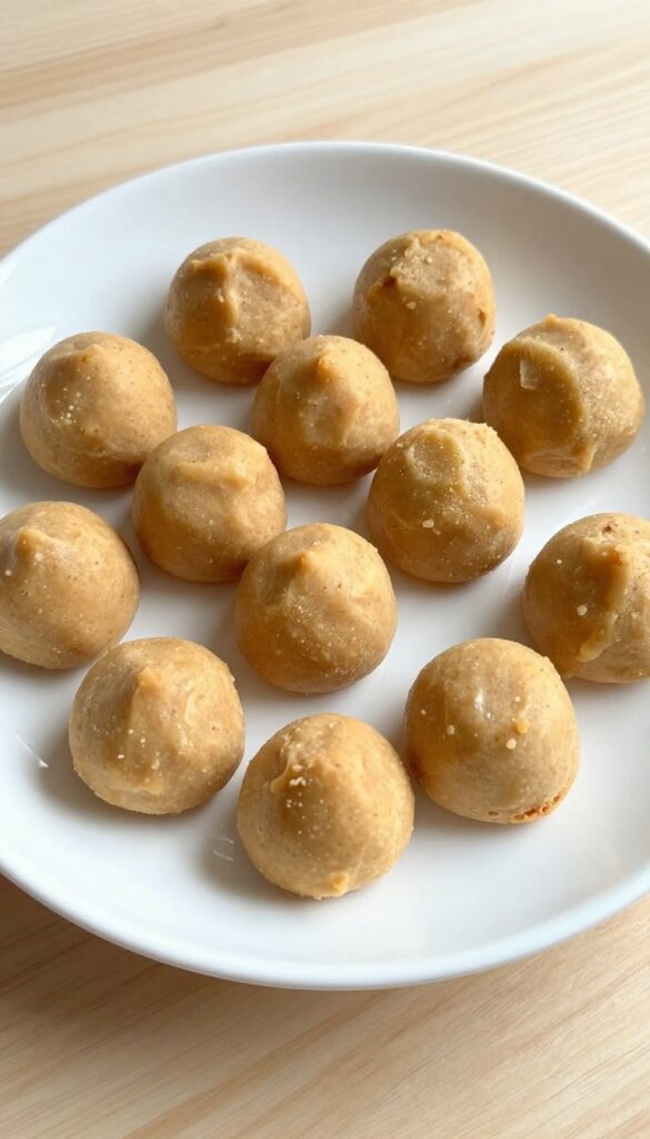 Homemade soft banana peanut butter training bites for dogs, arranged on a plain white plate with natural lighting, showcasing their soft and chewy texture for easy bulk preparation.