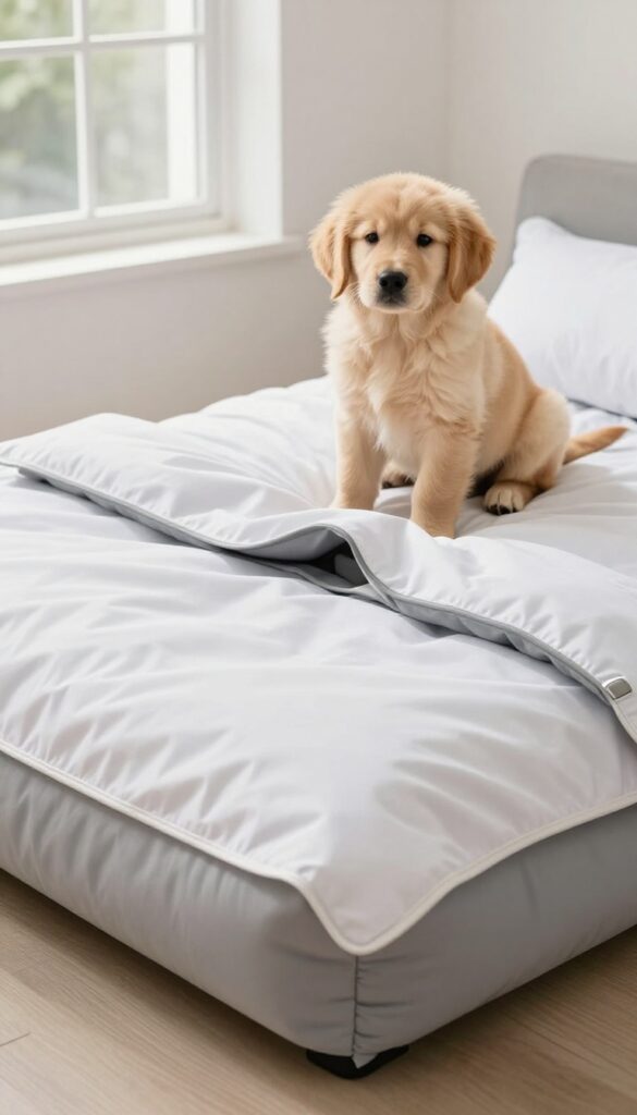 Waterproof dog bed with removable cover and hidden liner for easy cleaning