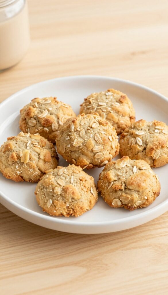 Homemade soft banana oat sourdough dog treats on a plain plate, perfect for dogs who prefer gentle textures.