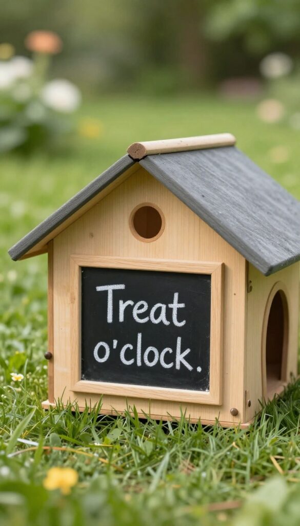 Dog house with a chalkboard sign for easy updates