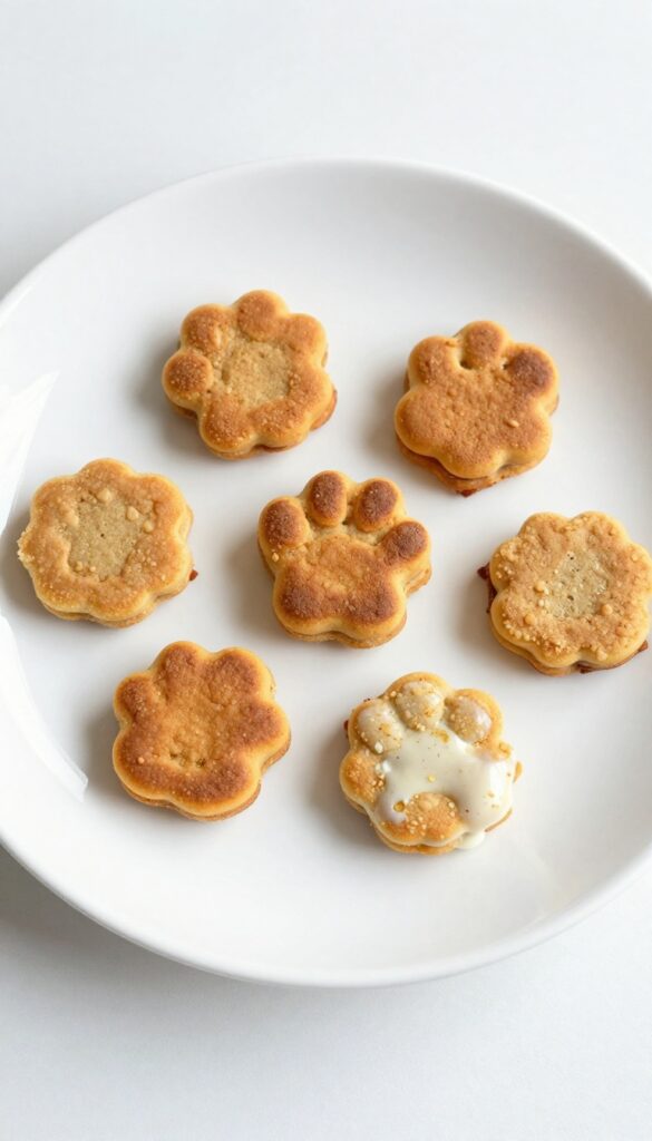 Homemade sweet potato puppy pancake bites for dog treats, soft and fluffy, on a plain white plate in natural light.