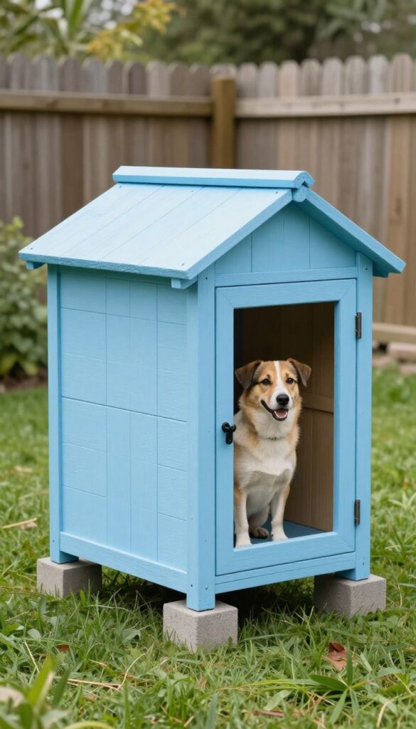 DIY pallet dog kennel shed in backyard
