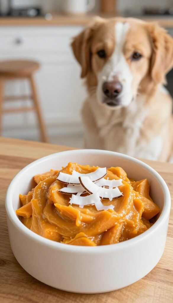 Frozen sweet potato and coconut oil enrichment bowl for dogs