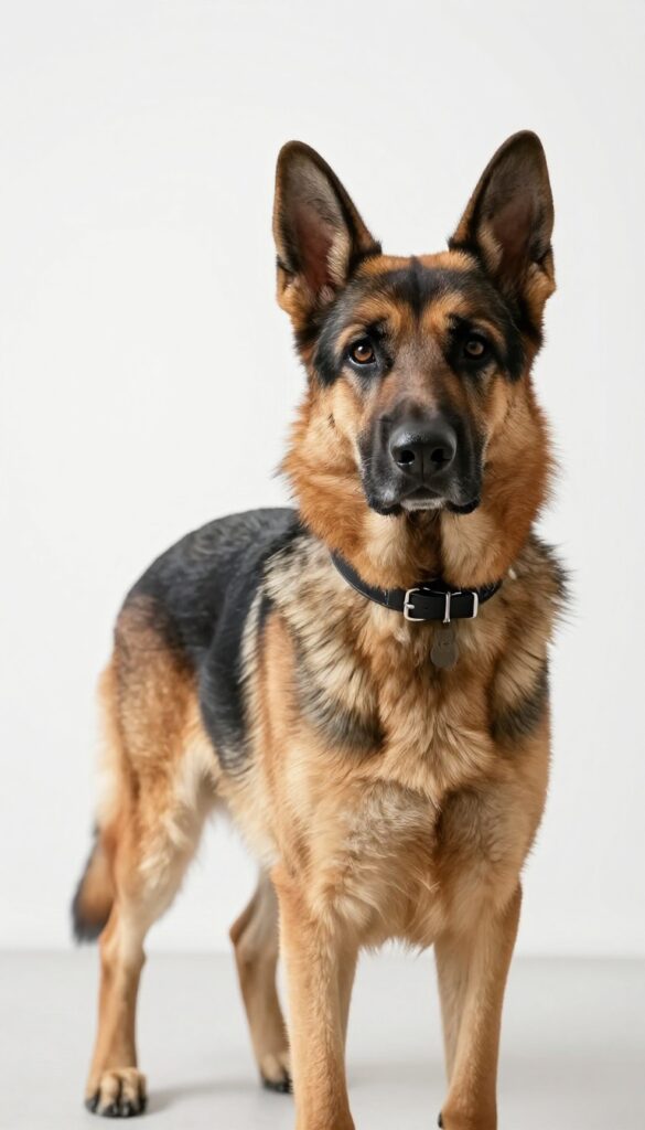 Confident cool dog with sleek black collar in sunlit park