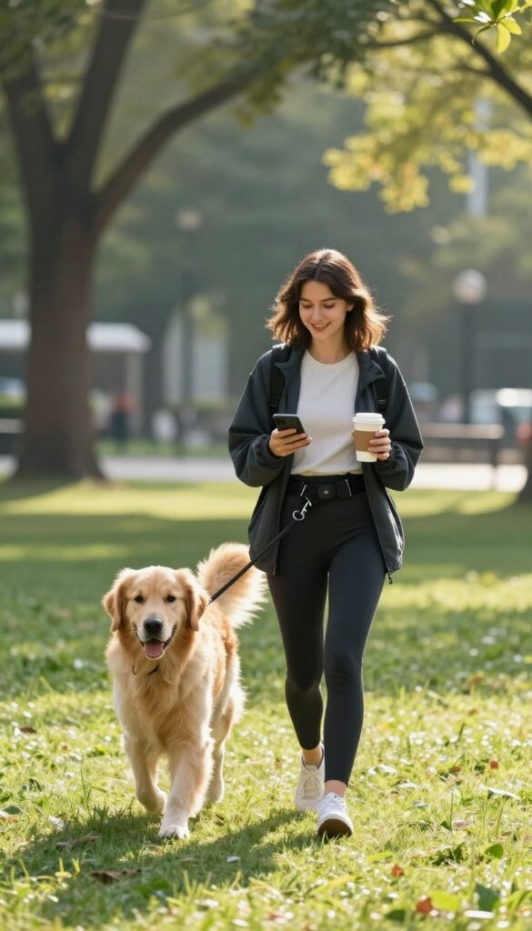 Hands-free leash for multitasking dog walk