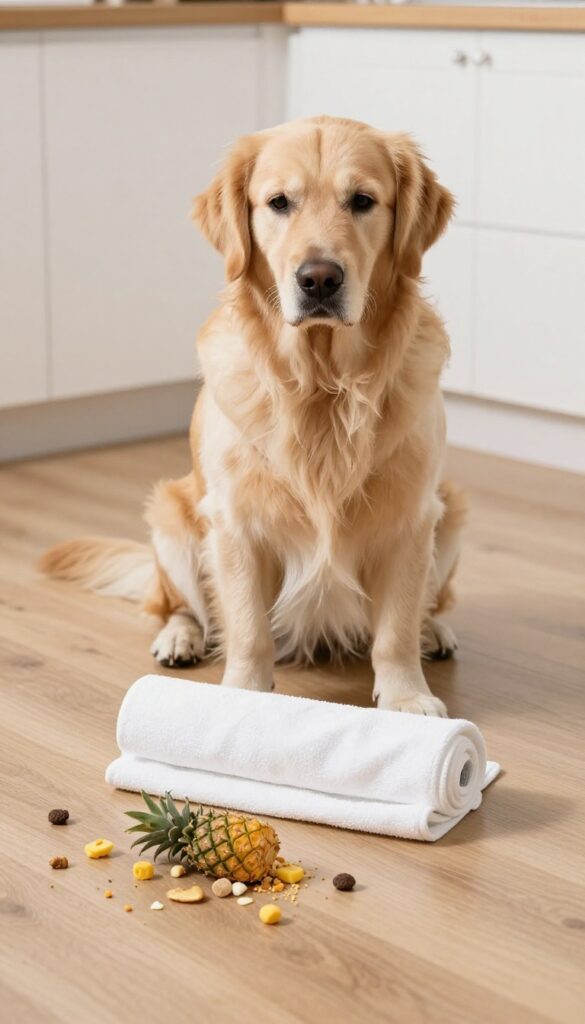 Dog unrolling a towel to find treats