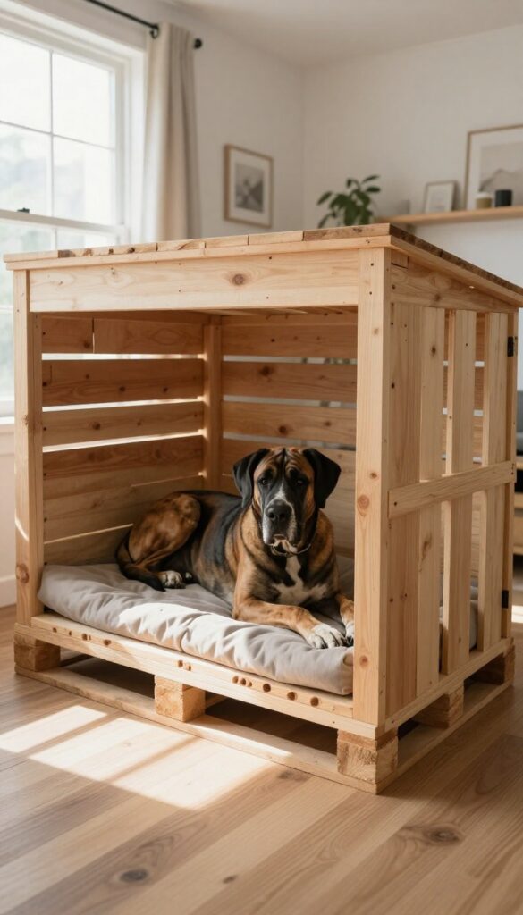 DIY pallet dog kennel with cushioned flooring for large breed dogs