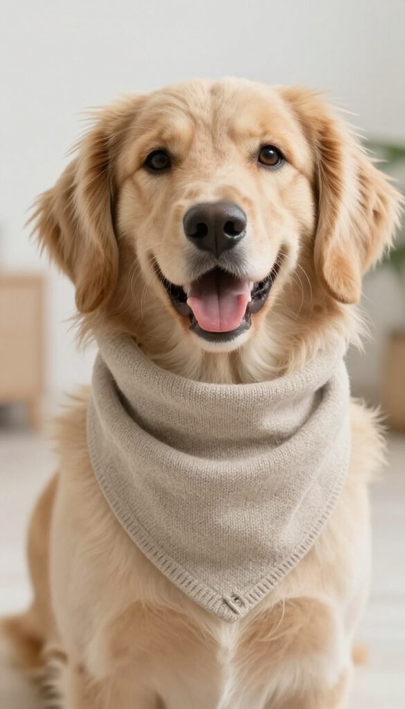 Dog wearing a cozy snood or neck gaiter, keeping ears and neck fur tidy