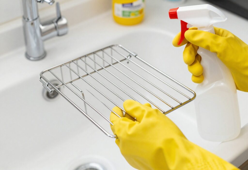 Clean oven racks with baking soda and spray bottle