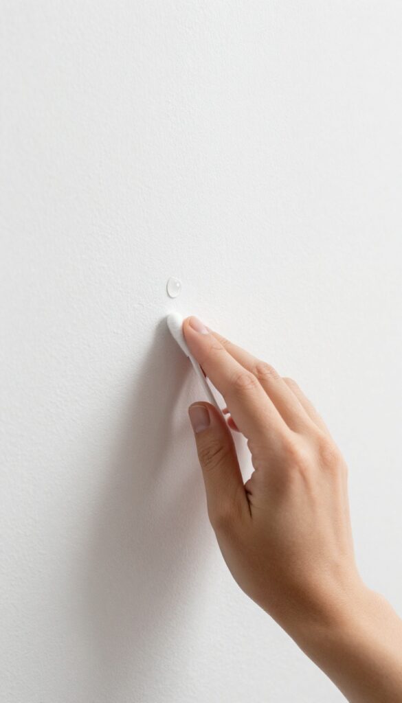 Testing cleaner on a hidden wall spot with a cotton swab