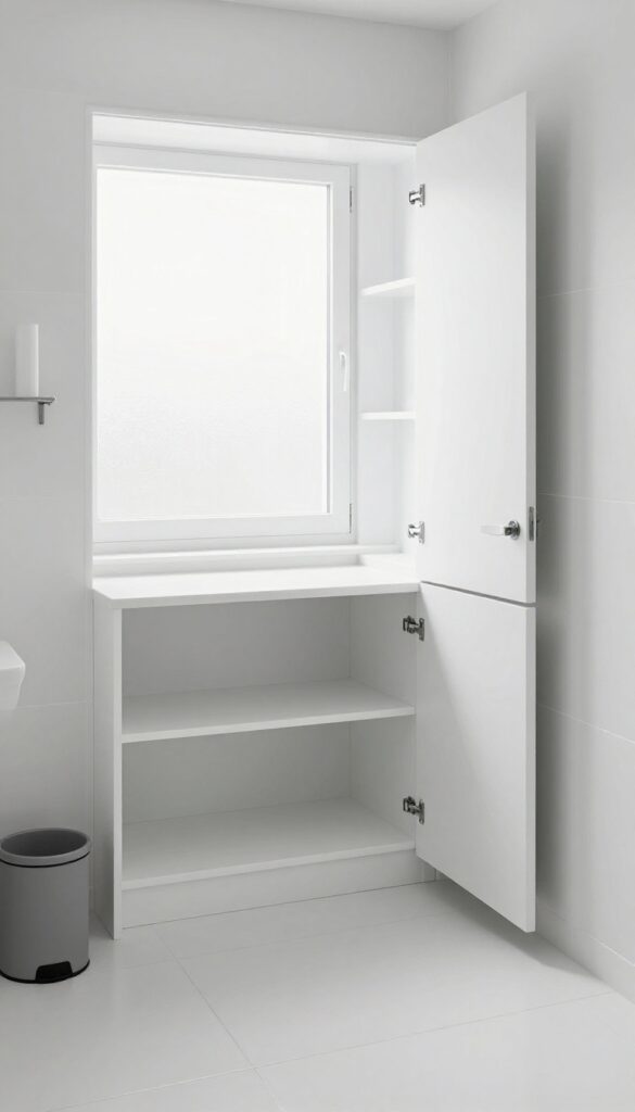 Empty bathroom with all items removed, natural light, clean and spacious, ready for deep cleaning.