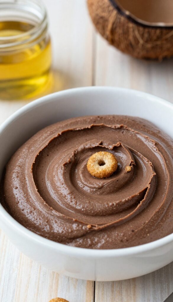 Homemade dog food topper liver pâté spread in a bowl with kibble, natural light, pet blog photography
