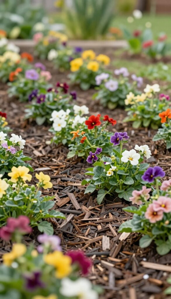 Pet-safe cedar mulch in a flower bed