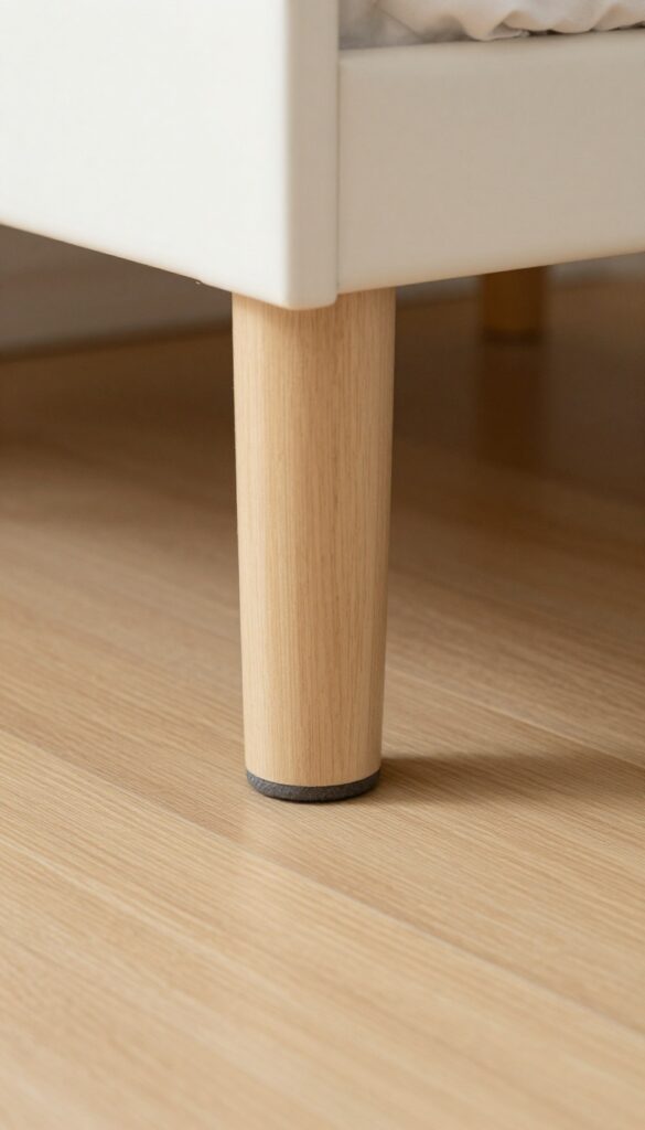 Furniture leg with felt pad on wooden floor