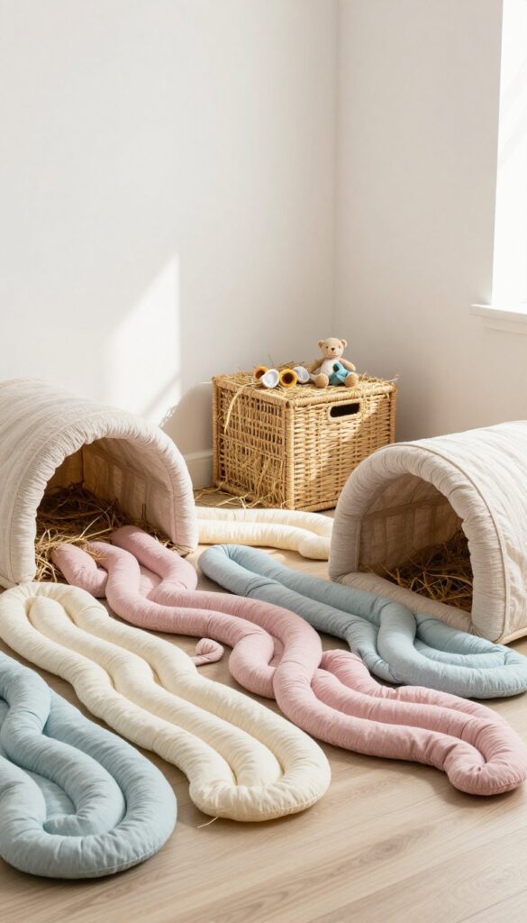 Guinea pig tunnel play system with hidden storage cubes in a bright, clean room corner