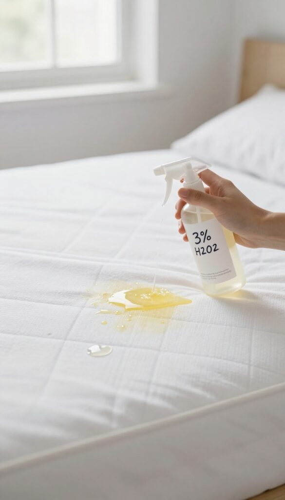 Hydrogen peroxide and dish soap applied to a urine stain on a white mattress