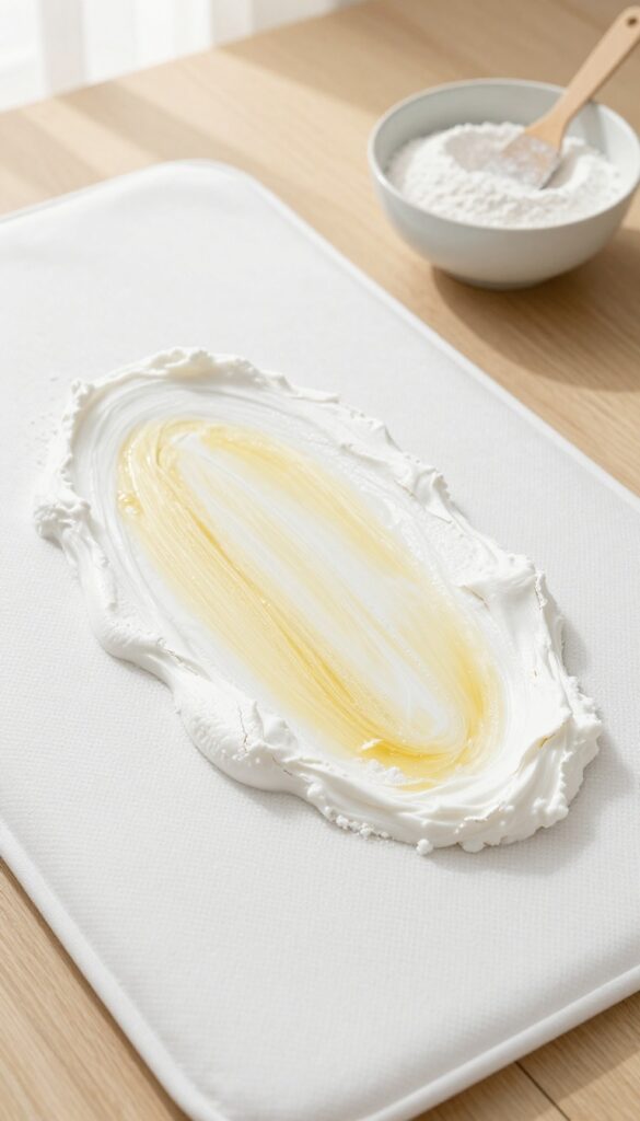 Applying baking soda paste to a mattress stain