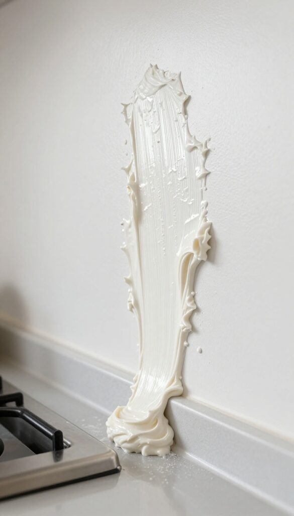 Cornstarch paste applied to greasy kitchen wall near stove