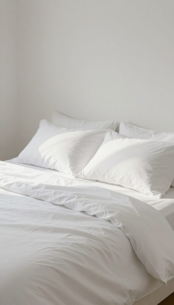 Pillow folded in half to test its support, in a bright cozy bedroom