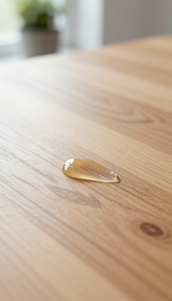 Applying petroleum jelly to a scratch on a wooden table
