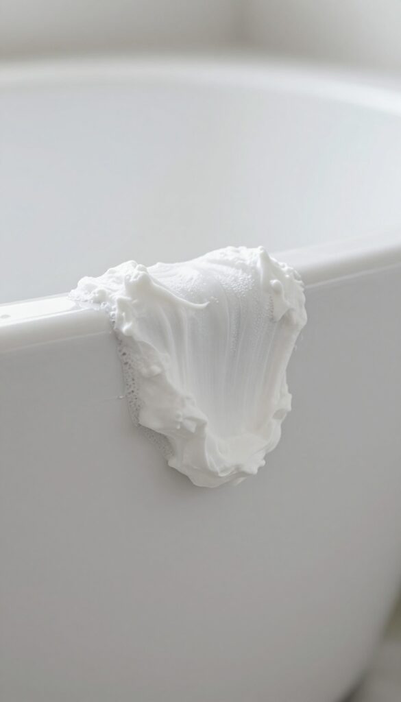 Cream of tartar paste applied to hard water ring on bathtub