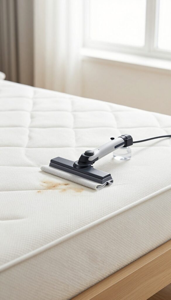 Professional spot cleaning tool on a mattress with a stubborn stain