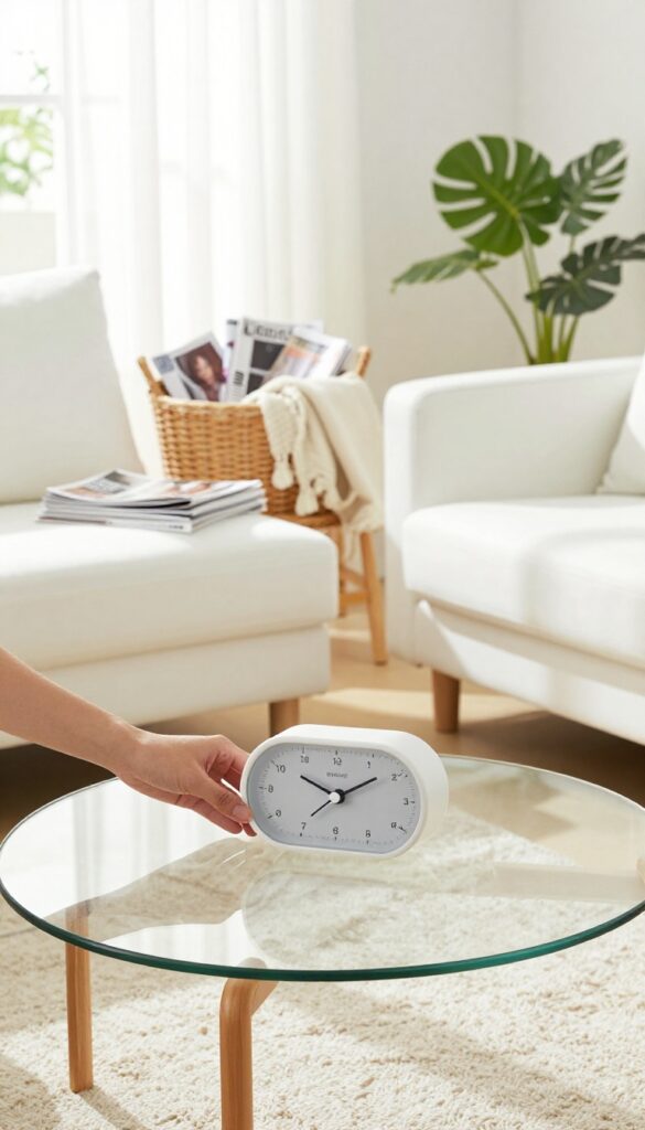 Setting a timer for a speed clean in a bright living room