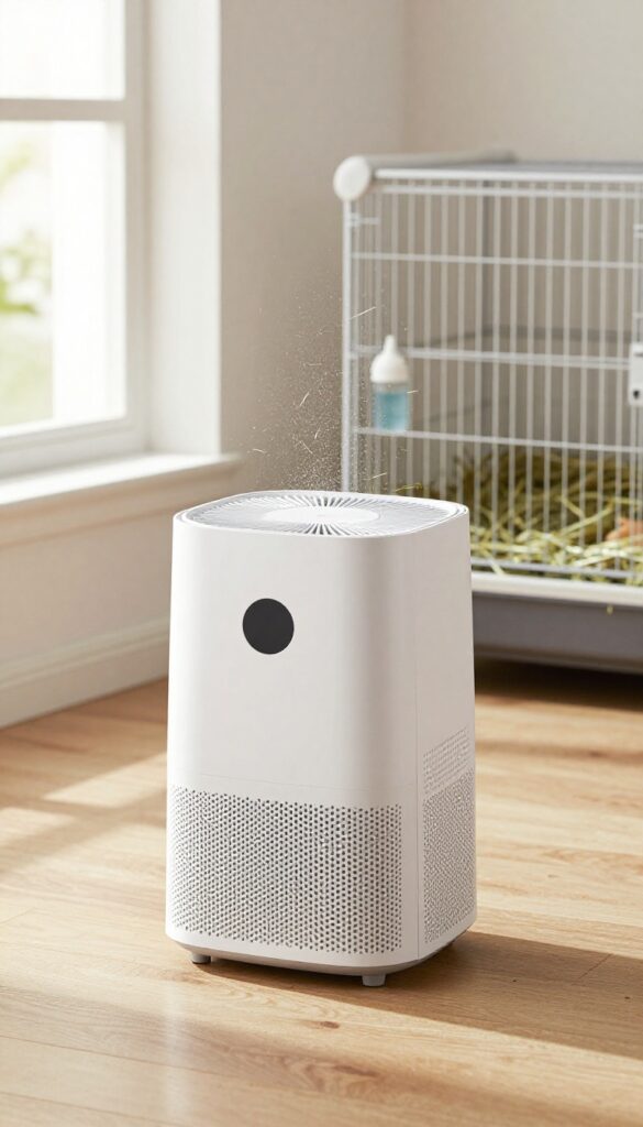 Air purifier in a guinea pig room for odor control and fresh air
